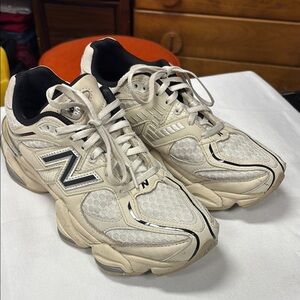 New Balance 9060 Beige and Black Athletic Shoes